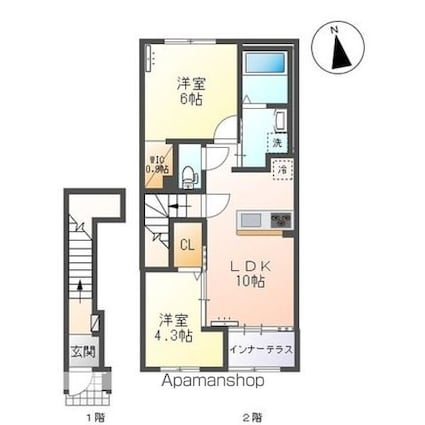 一宮市あずらアパート（仮）[2LDK/53.9m2]の間取図