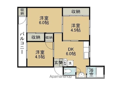 ヴィラナリー黒埼[3DK/46.7m2]の間取図