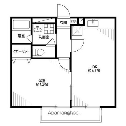 アムールＣａｇｅ[1LDK/34.78m2]の間取図