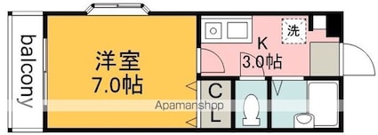 東京都調布市西つつじケ丘３丁目[1K/23.14m2]の間取図