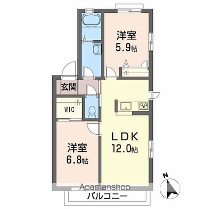 プランドール凛　Ａ棟[2LDK/55.15m2]の間取図