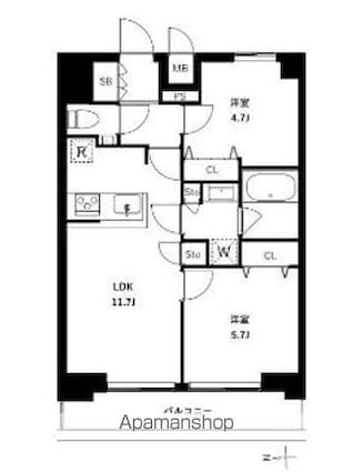 アーバンパーク浅草Ⅱ[2LDK/50.6m2]の間取図