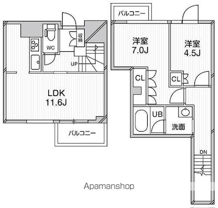 アーバンフラッツ目黒本町[2LDK/58.32m2]の間取図