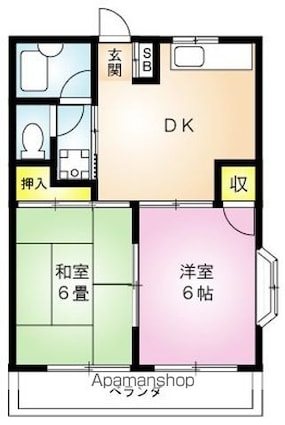 プライムコート[2DK/39.6m2]の間取図