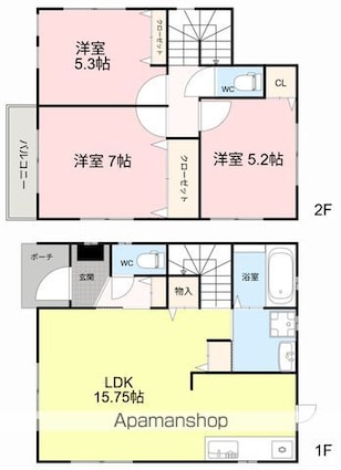 （仮称）六十人町貸家　４号棟[3LDK/81.14m2]の間取図