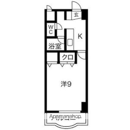 岩手県盛岡市前九年１丁目[1K/31.5m2]の間取図