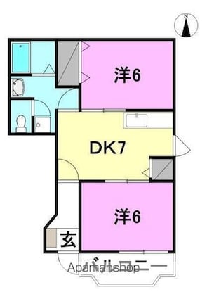 ピュアハイツ三町２　Ｂ棟[2DK/44.34m2]の間取図