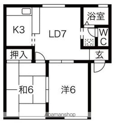ゴールドハイツ[2LDK/45m2]の間取図