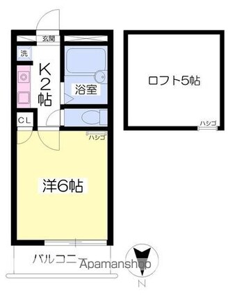アップルハウスかまた[1K/26.96m2]の間取図