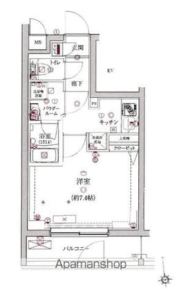 リアレスト東高円寺[1K/25.53m2]の間取図