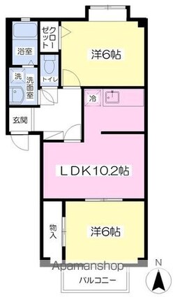 フォブール余戸東Ｂ棟[2LDK/51.21m2]の間取図