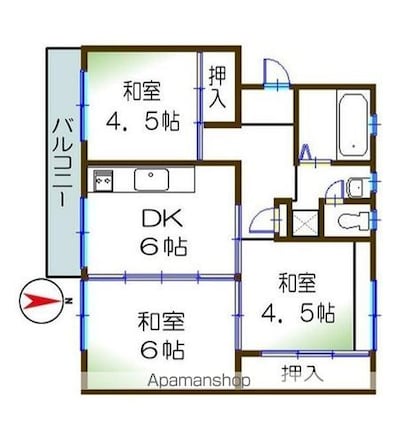 小金原団地６－７街区４号棟[3DK/51.16m2]の間取図