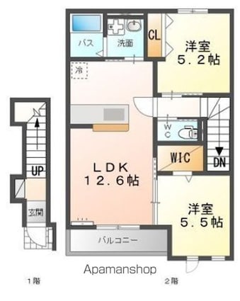 カリーノミラドール（ＣａｒｉｎｏＭｉｒａｄｏｒ）[2LDK/57.52m2]の間取図