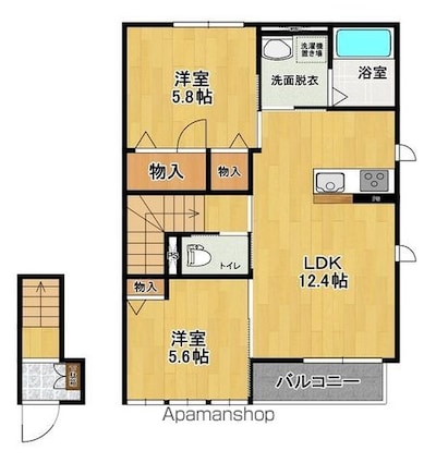 福島県郡山市西ノ内１丁目[2LDK/58.2m2]の間取図