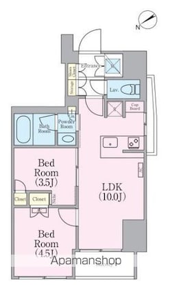 クレストコート蔵前レジデンス[2LDK/41.59m2]の間取図