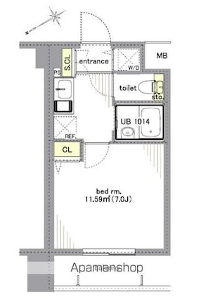 プレール・ドゥーク文京白山[1K/22.68m2]の間取図
