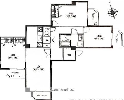余丁町サンハイツ[3LDK/82.5m2]の間取図