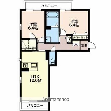 ヴェルクレール[2LDK/62.6m2]の間取図