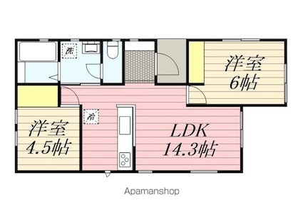 リナージュＬ神栖市太田２３－１期３号棟[2LDK/54.65m2]の間取図