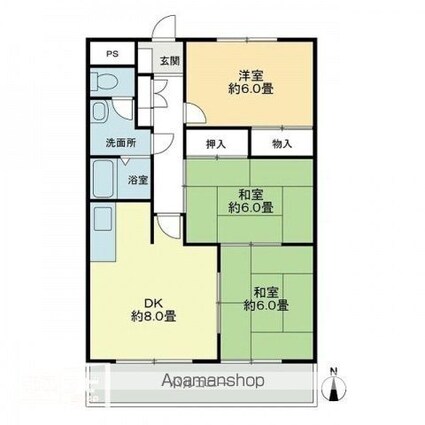 オーキッドテラス志津川[3DK/62.7m2]の間取図