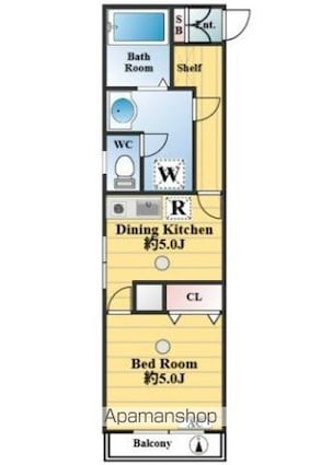 コーポ山吹[1DK/26.22m2]の間取図