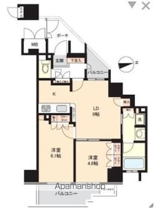 クリオ東新宿壱番館[2LDK/51.63m2]の間取図