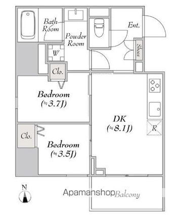 ルミーク文京湯島[2LDK/55.3m2]の間取図
