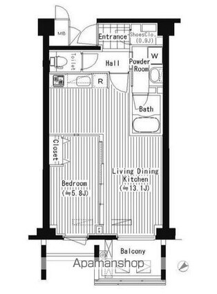 ＰＲＩＭＥ　ＵＲＢＡＮ　東中野　ＣＯＵＲＴ[1LDK/44.31m2]の間取図