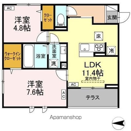 Ｄａｌｌｅ　ｄｅ　ｖｅｒｒｅ[2LDK/55.54m2]の間取図