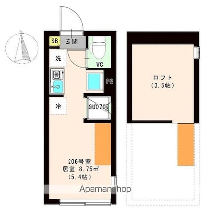 ハーモニーテラス東新町Ⅱ[1R/12.1m2]の間取図