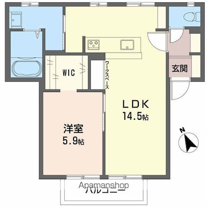 ディアス杉山[1LDK/48.25m2]の間取図