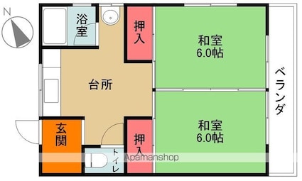 マリンフラット１[2K/39.66m2]の間取図