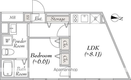 レンブラン赤堤[1LDK/31.56m2]の間取図