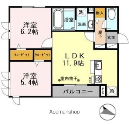 東京都昭島市上川原町３丁目[2LDK/53.25m2]の間取図