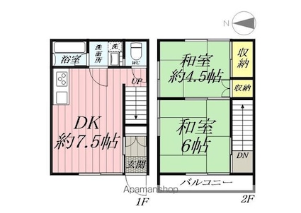 埼玉県吉川市中野[2DK/45m2]の間取図