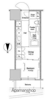 プラウドフラット四谷三丁目[1DK/25.01m2]の間取図