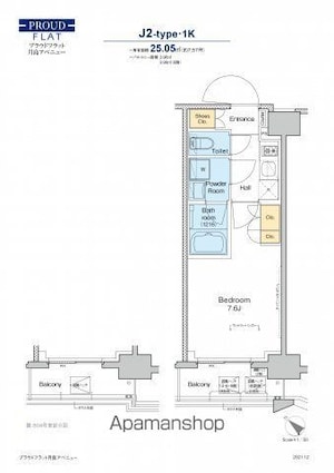 プラウドフラット月島アベニュー[1K/25.05m2]の間取図