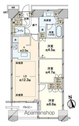 富久クロスコンフォートタワー[3LDK/72.31m2]の間取図