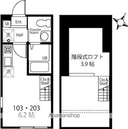ハーミットクラブハウス横浜磯子[1R/16.56m2]の間取図