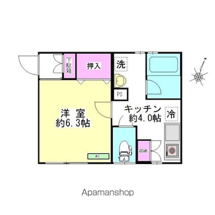 サンライズ瀬田[1K/24.9m2]の間取図