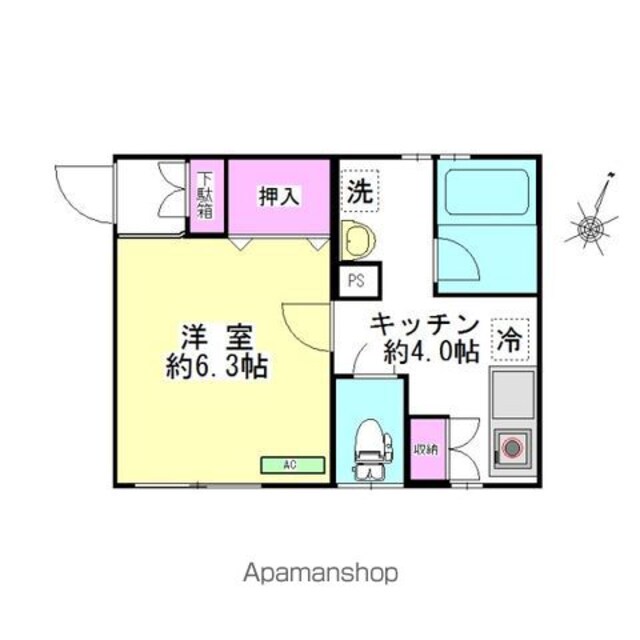 サンライズ瀬田[1K/24.9m2]の間取図