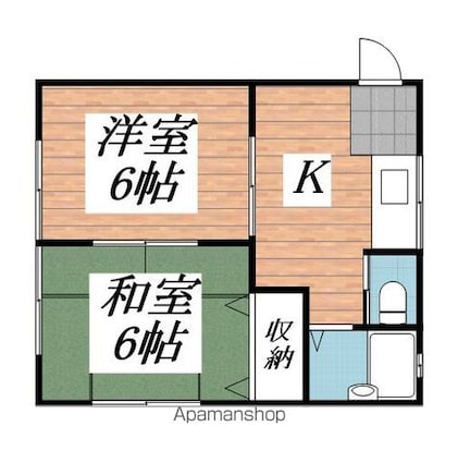 セゾン宝山[2K/34.78m2]の間取図