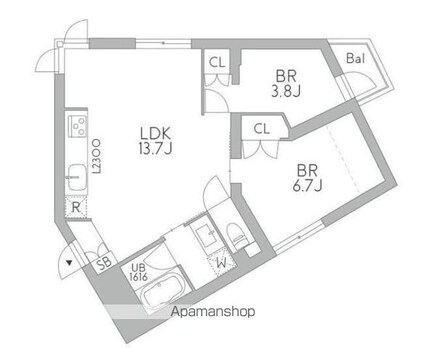 ＧｒａｎＤｕｏ梅ヶ丘[2LDK/54.38m2]の間取図