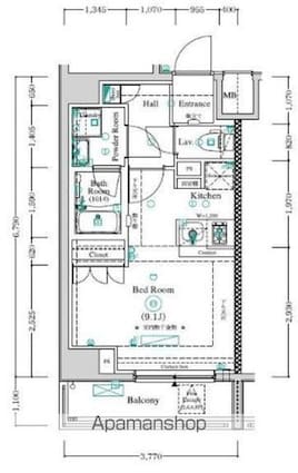 アンベリール王子Ⅱ[1R/25.59m2]の間取図