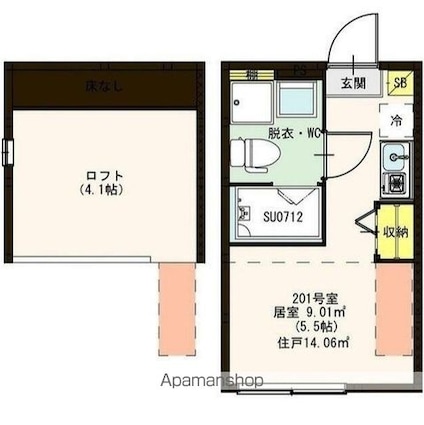 アジュール小岩[1R/14.06m2]の間取図