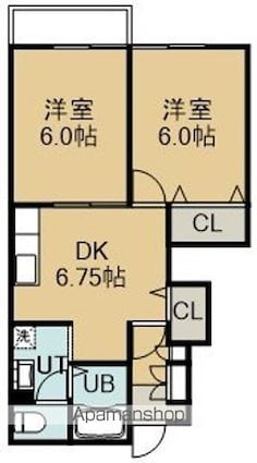 ヴィラ柏木[2DK/42.77m2]の間取図