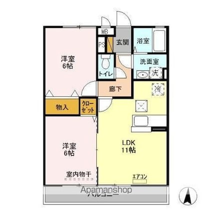 ソルティネーゼ　カシマ[2LDK/52.2m2]の間取図
