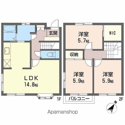 ファミール石芝ＡＢＣ[3LDK/77.76m2]の間取図