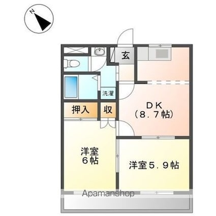 ベル・グラース[2DK/44.88m2]の間取図