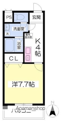 シェレナ北藤原[1K/27.04m2]の間取図